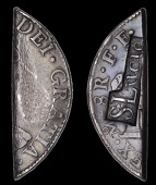 St Lucia, Authority of January 1813, Two Livres Five Sous, MEXICO, Charles III, a side cut segment of an 8 Réales...