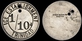 Trinidad, PORT OF SPAIN, Ice Establishment, uniface nickel Tenth-Penny by J. Robbins, Boston, legend around value,...