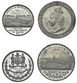 Medals, Jamaica, Jamaica International Exhibition, 1891, white metal medals (2), both unsigned, 38mm and 33mm...