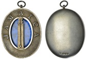 Medals, Jamaica, Jamaica Lodge, Past Junior Grand Warden’s Jewel, 1958, an oval silver badge by E. Pobjoy, the...