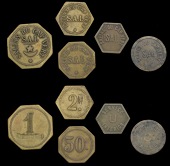 Cape Verde Islands, PEDRA LUME, Salins du Cap Vert, brass 2, 1 and 50 [Portuguese denominations scored through],...