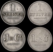 Curaçao, WILLEMSTAD, Jesurun & Co, German silver Stuiver [1874], 15mm (Scholten 1408); Leyba & Co, German silver...