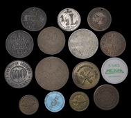Czechoslovakia, Landskron, M. Pam & Co, Krone and 50 Heller, pressed paper, giltig bis 1.10.1914, 31 and 25mm;...