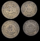 Egypt, SUEZ CANAL, Borel, Lavalley & Cie, brass 50 and 20 Centimes, both 1865 (Lecompte 8, 9; Gadoury/Cousinié 6,...