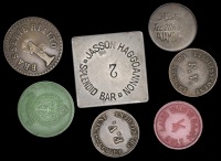 Egypt, Uncertain locality, Brasserie Rialto, brass, rev. stamped 2, 27mm; Djambaz, uniface copper, 22mm;...