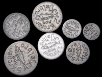 Faeroe Islands, KLAKSVIK, Kjølbro, uniface aluminium 5, 2 and 1 Krone (2), 50 and 25 Øre, 10 Øre (2), all c. 1930...