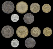 Honduras, LA CEIBA, Laffite y Devaux, brass Half-Réal, 29mm (Rulau 16), Louis Naves, brass Half-Réal, 25mm (Rulau...