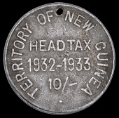 New Guinea, Territory, Head Tax, uniface aluminium 10 Shillings, 1932-3, by H.B. Sale, 35mm (Noble 104, 695; cf....