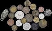Peru, CALLAO, Schmidt’s Saloon, brass Réal, c. 1860, 20mm (Rulau 27); CHINCHA IS., Qumlin, brass Half-Réal,...