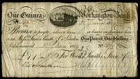 CUMBERLAND, Workington, Workington Bank, One Guinea, 3 June 1809, no. 196/52, for Wood, Smiths, Stein & Co (Farthing...