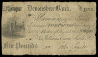 DEVON, Exeter, Devonshire Bank, Five Pounds, 14 August 1818, no. 698, for Williams, Cann, Searle & Co, signed by...