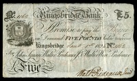 DEVON, Kingsbridge, Kingsbridge Bank, Five Pounds, 1 January 1825, no. 1162, for John Square, Walter Prideaux Jnr. &...