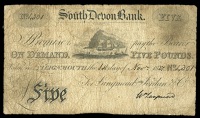 DEVON, Teignmouth, South Devon Bank, Five Pounds, 1 November 1837, no. 4301, for Langmead, Jordan & Co, signed by...