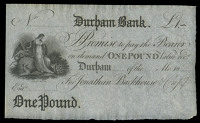 Co DURHAM, Durham, Durham Bank, One Pound, 18—, unissued, for Jonathan Backhouse & Co (Outing 722d). About...