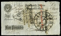 HAMPSHIRE, Portsmouth, Portsmouth, Portsea and Hampshire Bank, Five Pounds, 15 September 1818, no. 9188, for Godwin,...