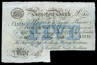 HERTFORDSHIRE, Royston, Royston Bank, Five Pounds, 26 October 1853, no. 15576, for John George Fordham, Henry...