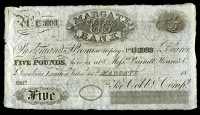 KENT, Margate, Margate Bank, Five Pounds, 18—, unissued, for Cobb & Co (Outing 1389c). Nick in left edge,...