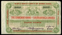 The Standard Bank of South Africa Ltd, Five Pounds, 2 January 1919, S/5 019227, Fitzwilliam-Durham signatures, not...