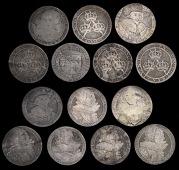 Charles I and Henrietta Maria, silver counters (7), c. 1625-9, Queen of Great Britain type, high brim to hat, 27mm...