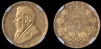 Paul Kruger, Threepence, 1898, in gold, the so-called ‘Sammy Marks tickey’, edge plain, 12h (Hern ZP5; KM. Pn23;...