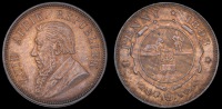 Paul Kruger, Penny, 1893 (Hern Z2; KM. 2). Good extremely fine with some original red colour, rare
 	£1,200-1,500