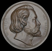 DENMARK, Theophilus Hansen, c. 1860, a uniface copper-washed lead medal by C. Radnitzky, bust right, 75mm (Eidlitz...