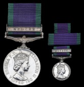General Service 1962, 1 clasp, Borneo (23937425 Tpr. B. E. Moore, QRIH.); together with a miniature dress medal,...