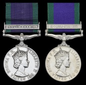 General Service 1962, 1 clasp, South Arabia (23710167 Cpl. F. Cole. PWO.; 23946842 Pte. R. Hartley. PWO.) good very...