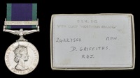 The General Service Medal awarded to Rifleman D. Griffiths, Royal Green Jackets, who was shot dead by an I.R.A....