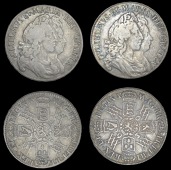 William and Mary (1688-1694), Halfcrowns (2), both 1693, one with 3 over inverted 3, edges qvinto (ESC 519, 521; S...