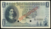 M.H. de Kock, One Pound, 3 December 1951, B/112 000000, stamped specimen, two punch-holes at lower centre (Hern 121;...