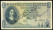 M.H. de Kock, One Pound, 29 October 1956, B/266 000000, perforated cancelled, handwritten ‘Specimen’ on right...