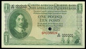 M.H. de Kock, One Pound, undated and without signature, B/341 000000, colour trial in green, pale orange and violet,...