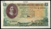 M.H. de Kock, Five Pounds, 9 April 1952, printer’s specimen, C/19 000001 C/19 500000, perforated specimen, numbers...