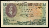 M.H. de Kock, Five Pounds, 28 February 1955, printer’s specimen, C/38 000001 C/38 500000, perforated specimen,...