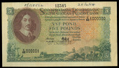 M.H. de Kock, Five Pounds, 11 December 1958, printer’s specimen, C/68 000001 C/68 1000000, perforated specimen,...