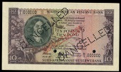 M.H. de Kock, Ten Pounds, 18 December 1952, D/1 000000, stamped specimen and perforated cancelled twice, two...