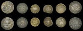 Chard, Borough Farthing, 1669, 2.18g/3h (N 3999; BW. 82); Humphry Able, Halfpenny, 1.37g/9h (N 4000; BW. 84); George...
