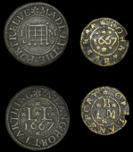 Langport, Borough Farthing [John Michell], 1667, 1.82g/3h (N 4073; BW. 175); John Bush, Farthing, 1667, 0.74g/6h (N...