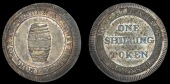 Surrey, Weybridge, John Bunn & Co, Shilling, barrel, rev. value, large flan, 3.77g/12h (Mays 4 bis). Extremely fine...