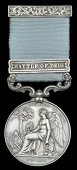 Army of India 1799-1826, 1 clasp, Battle of Deig (T. Hughes, 76th Foot.) short hyphen reverse, officially impressed...
