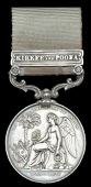 Army of India 1799-1826, 1 clasp, Kirkee and Poona (Private Cannac Hurnac. 1st Bn. 7th Regt. N.I.) long hyphen...