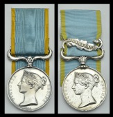 Crimea 1854-56 (2), no clasp, unnamed; another, 1 clasp, Balaklava, unnamed, both with edge bruising, second with...