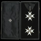 The Order of St. John of Jerusalem, Knight of Grace’s set of insignia, comprising neck badge, silver and enamel,...