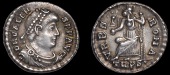 Roman Imperial Coinage, Valens, Siliqua, Trier, 370, pearl-diademed bust right, rev. Roma seated left, holding...
