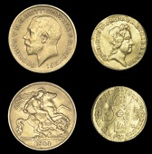George I (1714-1727), Quarter-Guinea, 1718 (S 3638); George V, Half-Sovereign, 1911 (S 4006) [2]. Nearly very fine,...