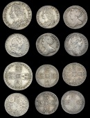 George I (1714-1727), Sixpence, 1723 ss c, small lettering on obv. (S 3652); George II, Shilling, 1758 (S 3704);...