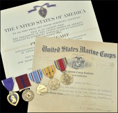 A Purple Heart group of five awarded to Staff Sergeant George T. Jennings, U.S. Marine Corps, killed in action, Iwo...