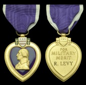 U.S.A., Purple Heart, enamelled, reverse inscribed in large letters, ‘R. Levy’, full wrap brooch, in card box of...