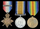 Pair: Private J. Lloyd, Cheshire Regiment, a prisoner-of-war

1914 Star, with clasp (10318 Pte., Ches. R.);...
